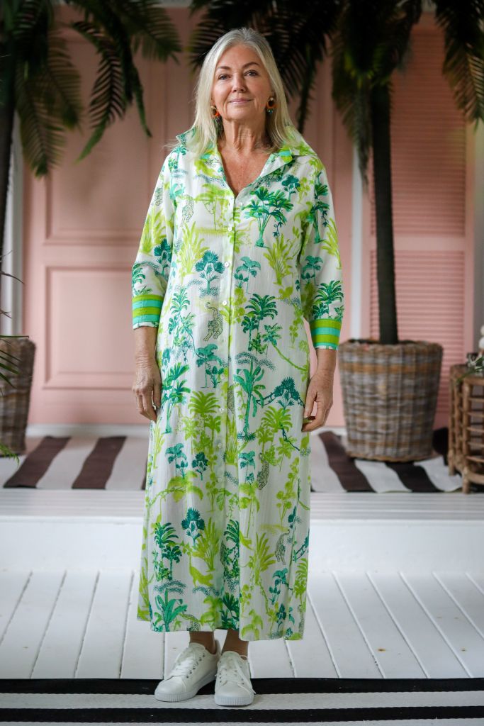 Danica Shirt Dress in Green & White