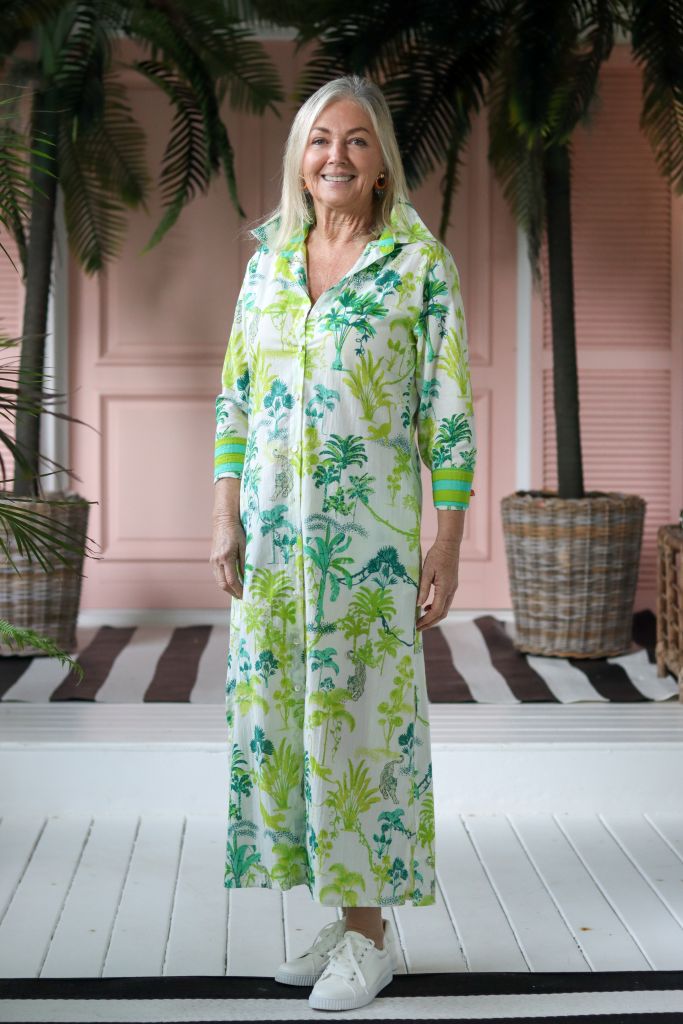 Danica Shirt Dress in Green & White