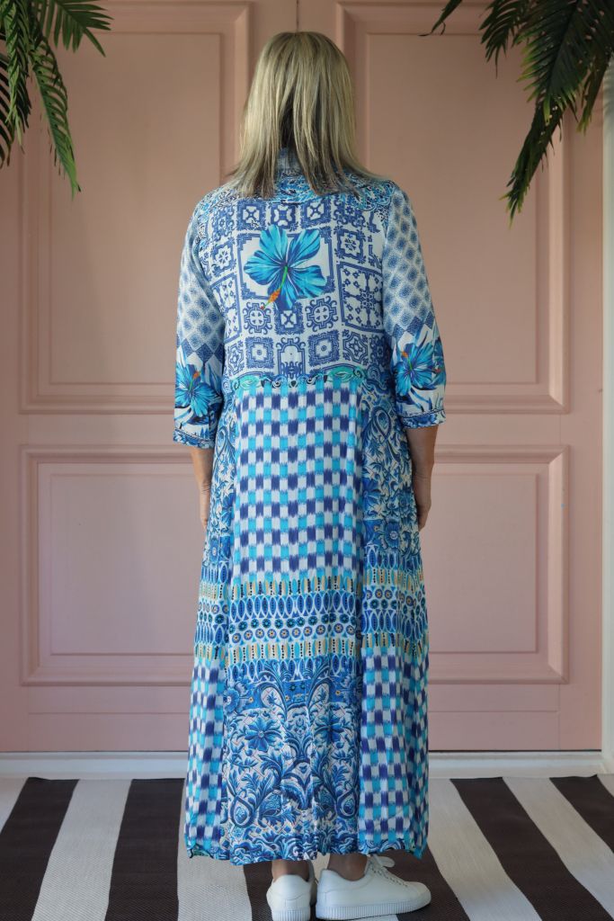 Gina Shirt Dress in Blue Print