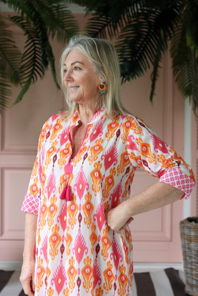 Jaipur Tassel Tunic in White / Orange / Pink