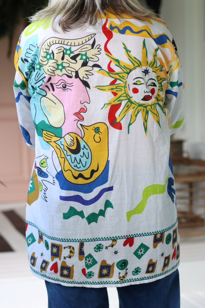 Kim Shirt in White & Blue Print