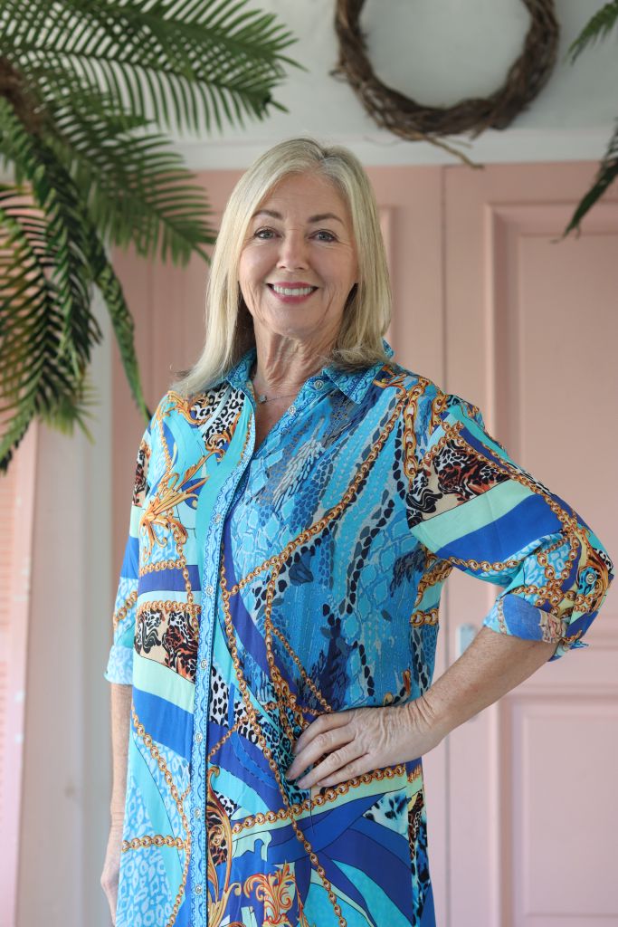 Maddison Short Dress in Blue Chain