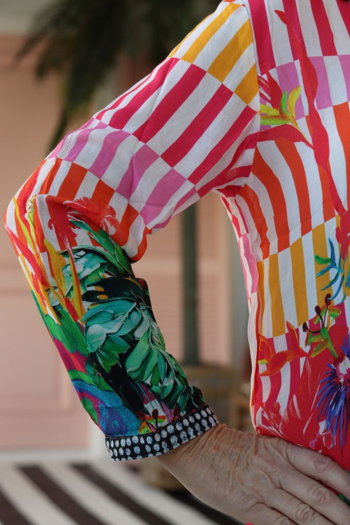 Maddison Short Dress in Broad Colourful Stripe