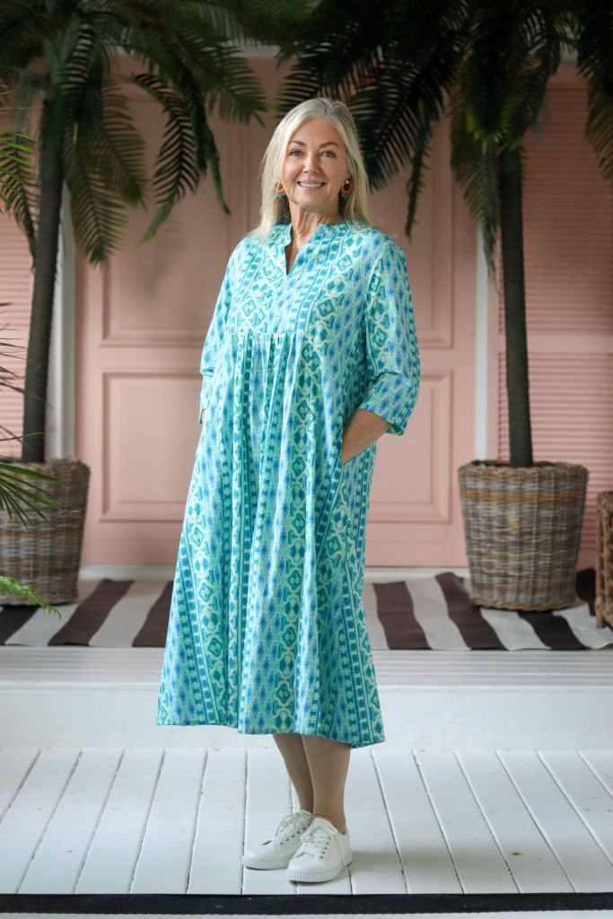 Audrey Front Pleat Dress in Aqua