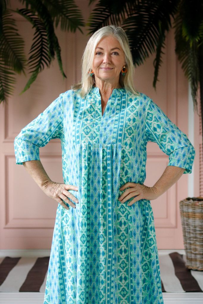 Audrey Front Pleat Dress in Aqua