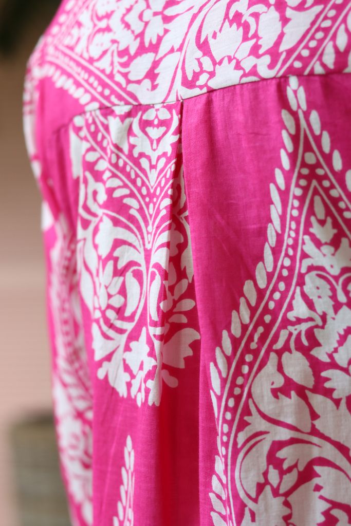 Audrey Front Pleat Dress in Pink & White