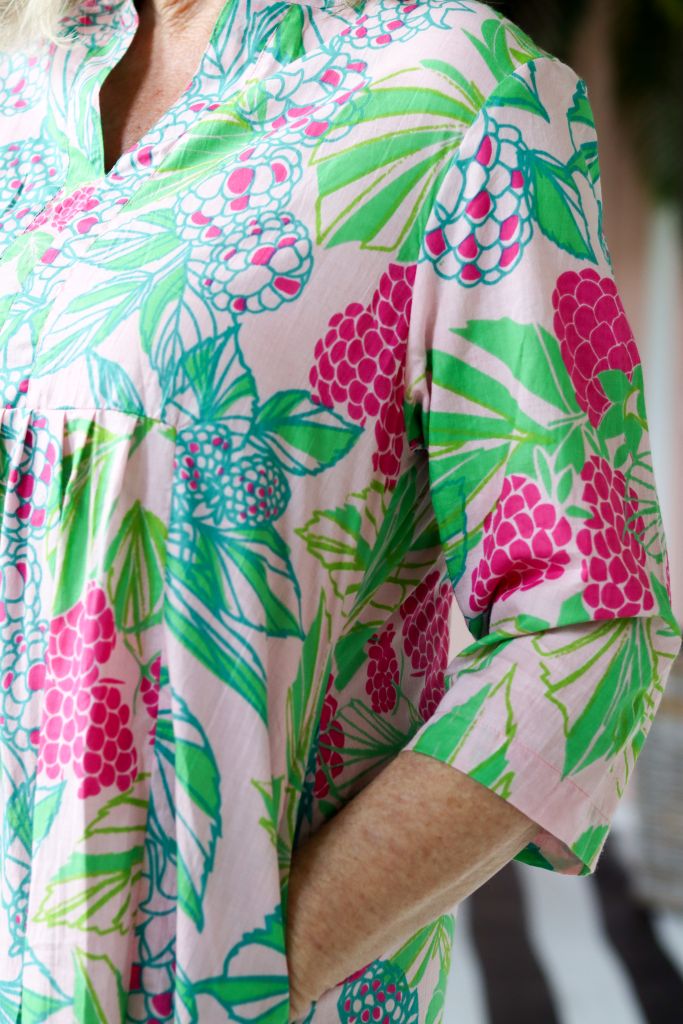 Audrey Front Pleat Dress in Pink & Green