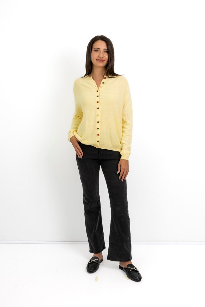 Glendale Multi Colour Button Cardi in Yellow