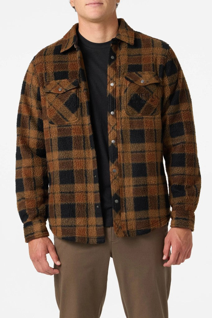 Glacier Plaid High Pile Superfleece Jacket in Dark Kahki