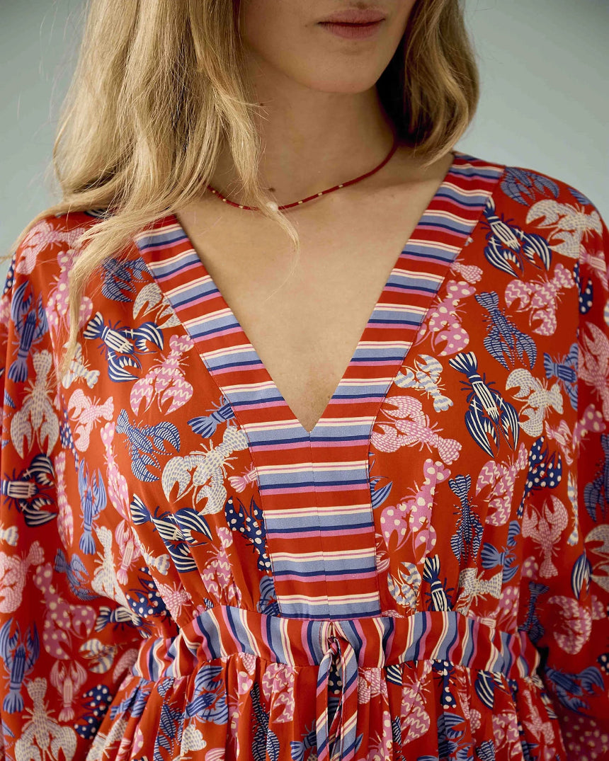 Kimbo Dress in Pink Lobsters