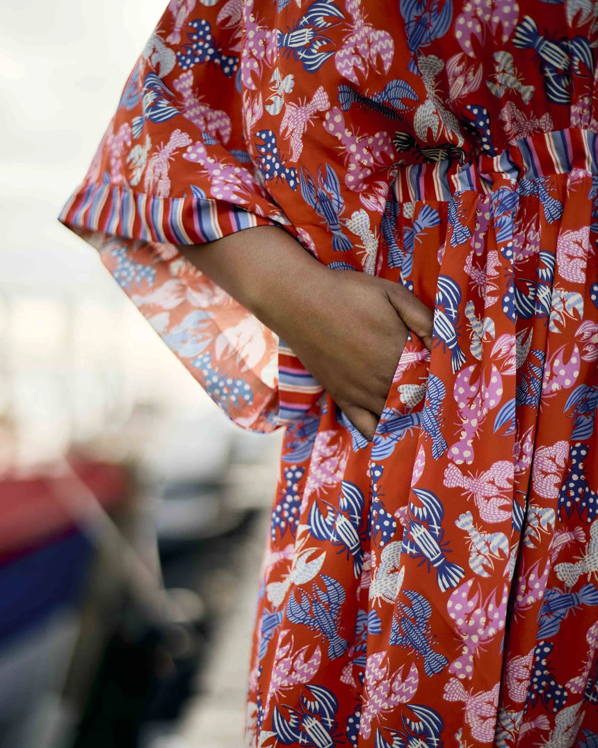 Kimbo Dress in Pink Lobsters