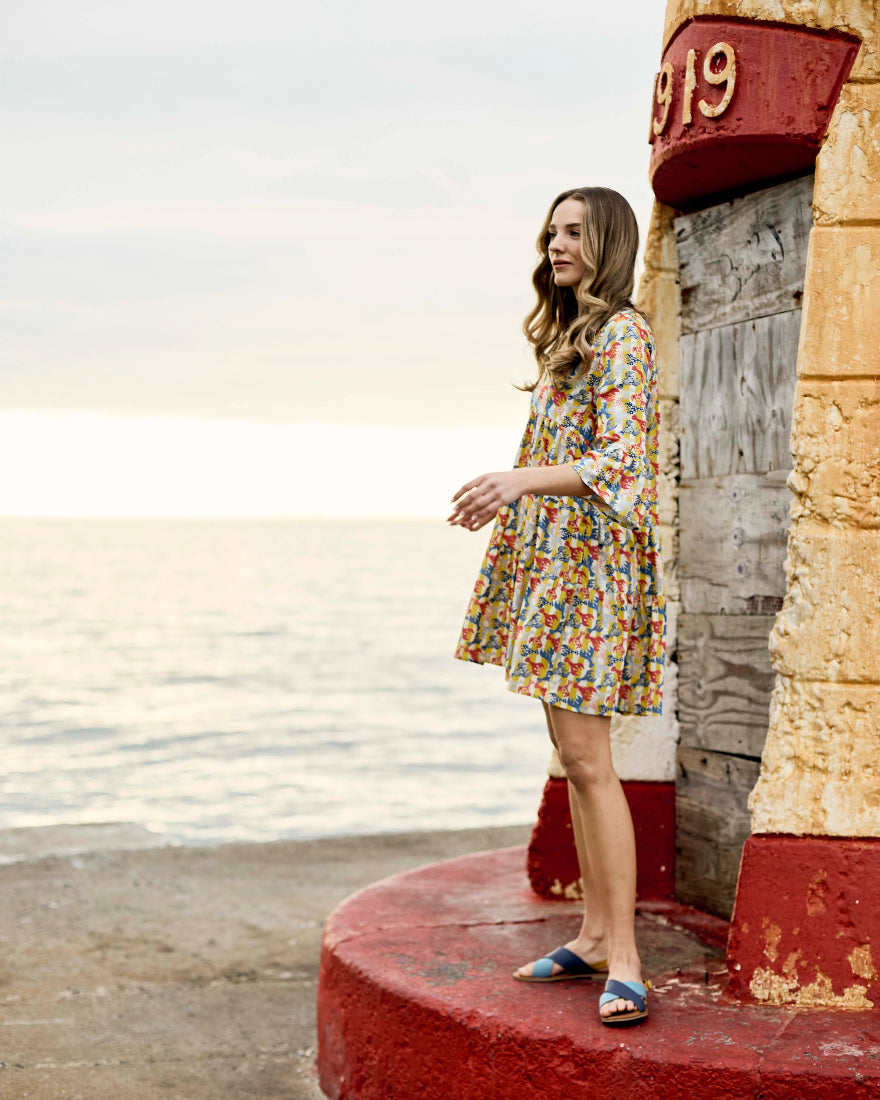 Saffron Dress in Yellow Lobsters