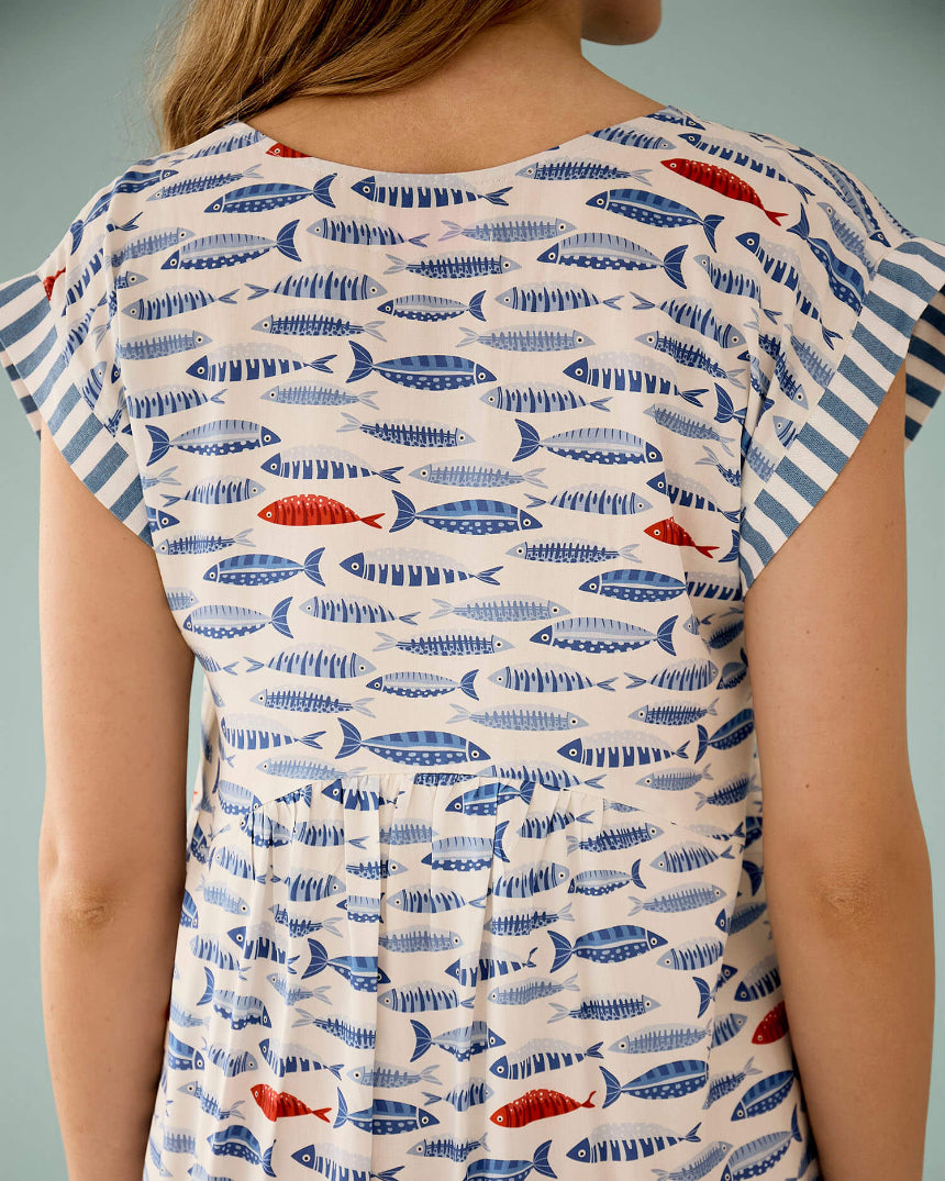 Hanky Dress in Blue Sardines