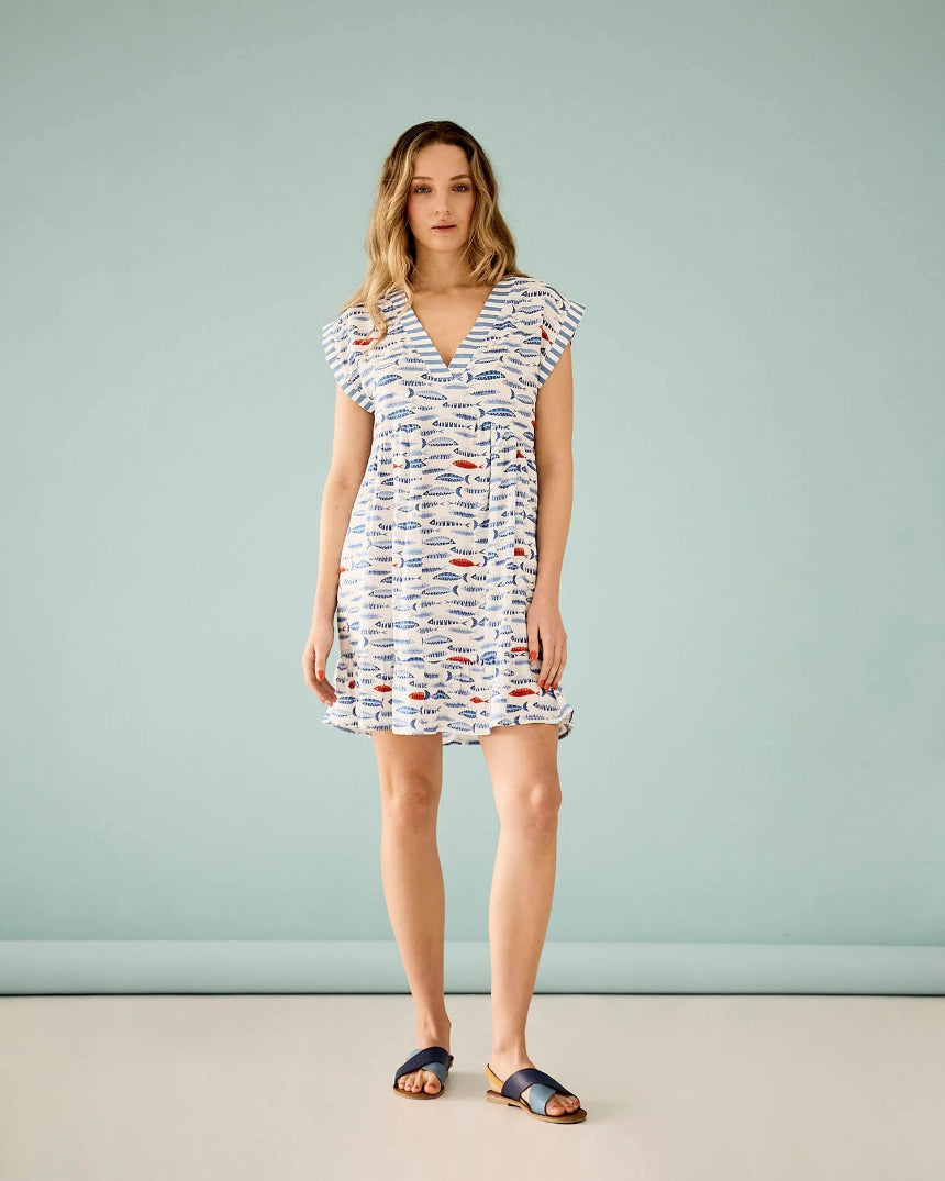 Hanky Dress in Blue Sardines