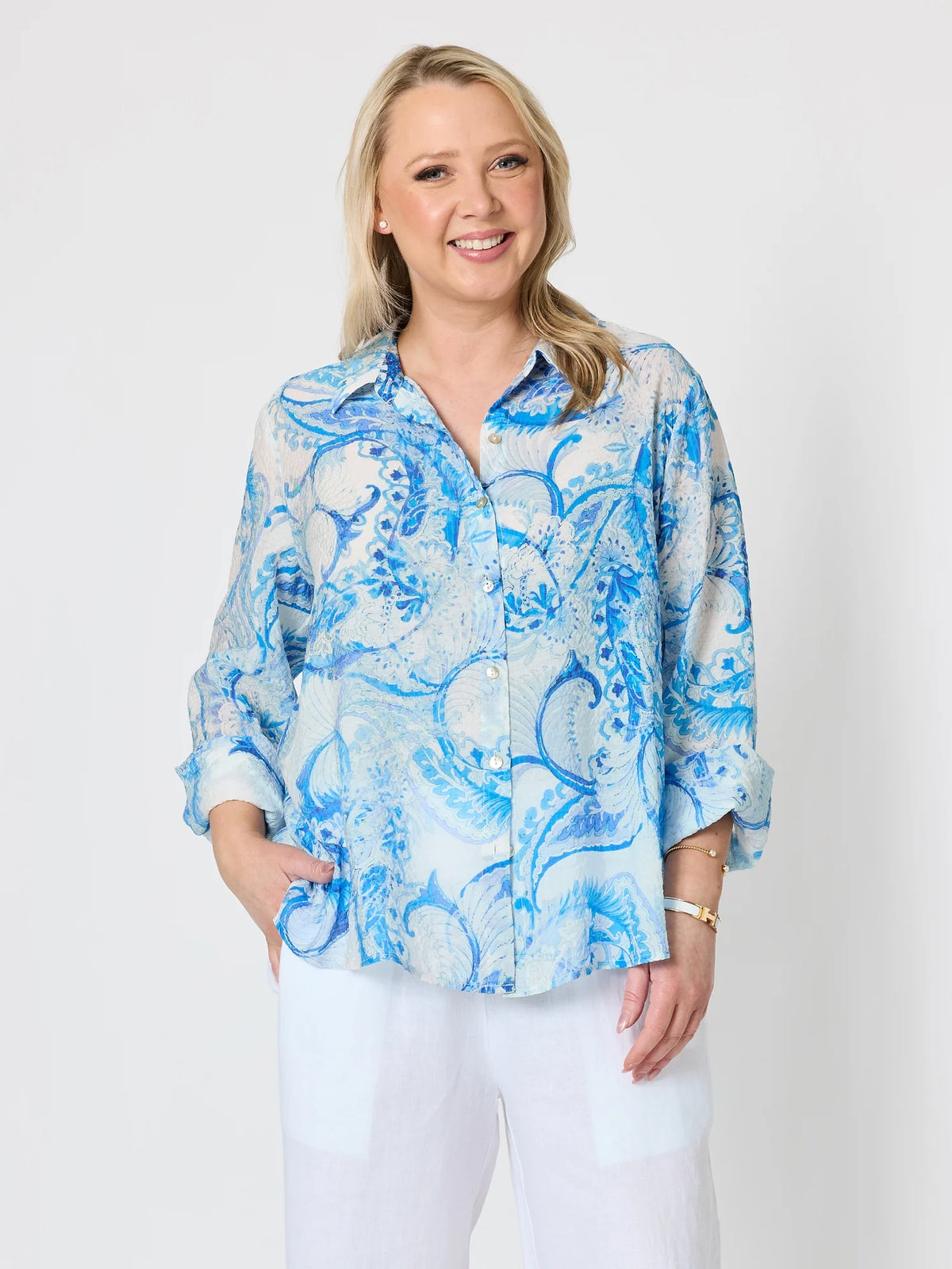 Amalfi Paisley Shirt in Cornflower Blue