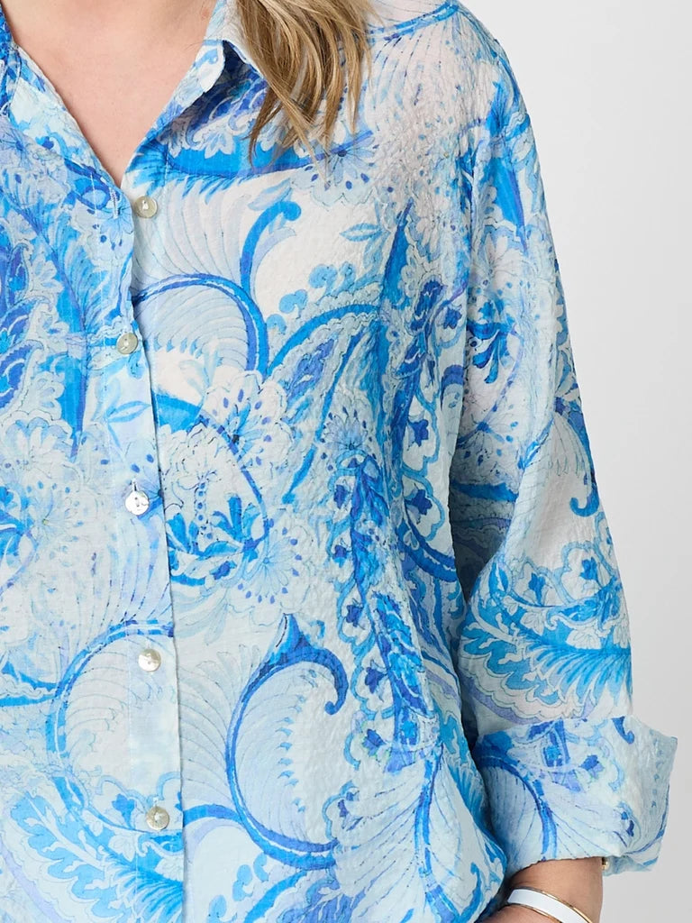 Amalfi Paisley Shirt in Cornflower Blue