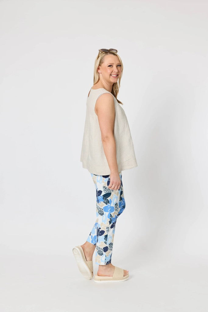 Amalfi Rose Print Pant in Cornflower Multi