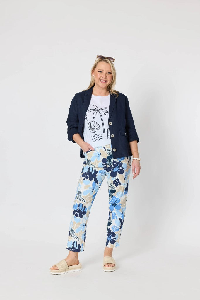 Amalfi Rose Print Pant in Cornflower Multi