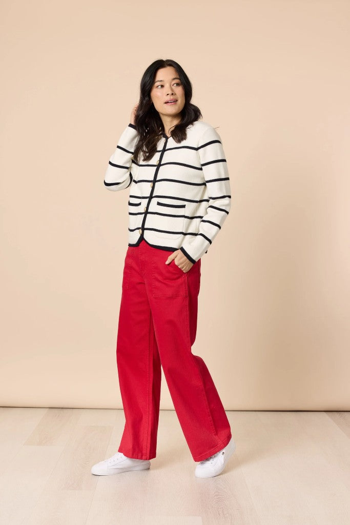 Hampton Stripe Cardi in Ivory / Navy