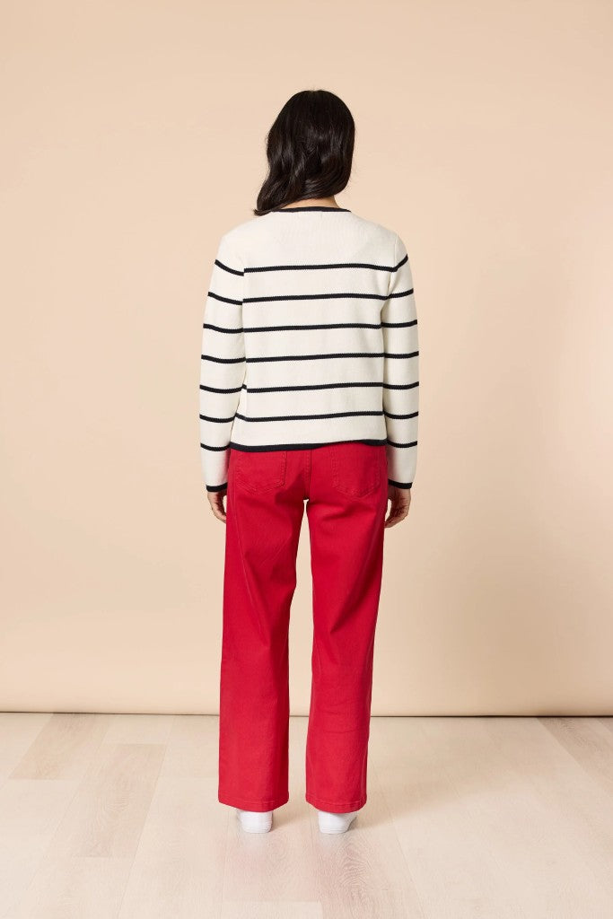 Hampton Stripe Cardi in Ivory / Navy
