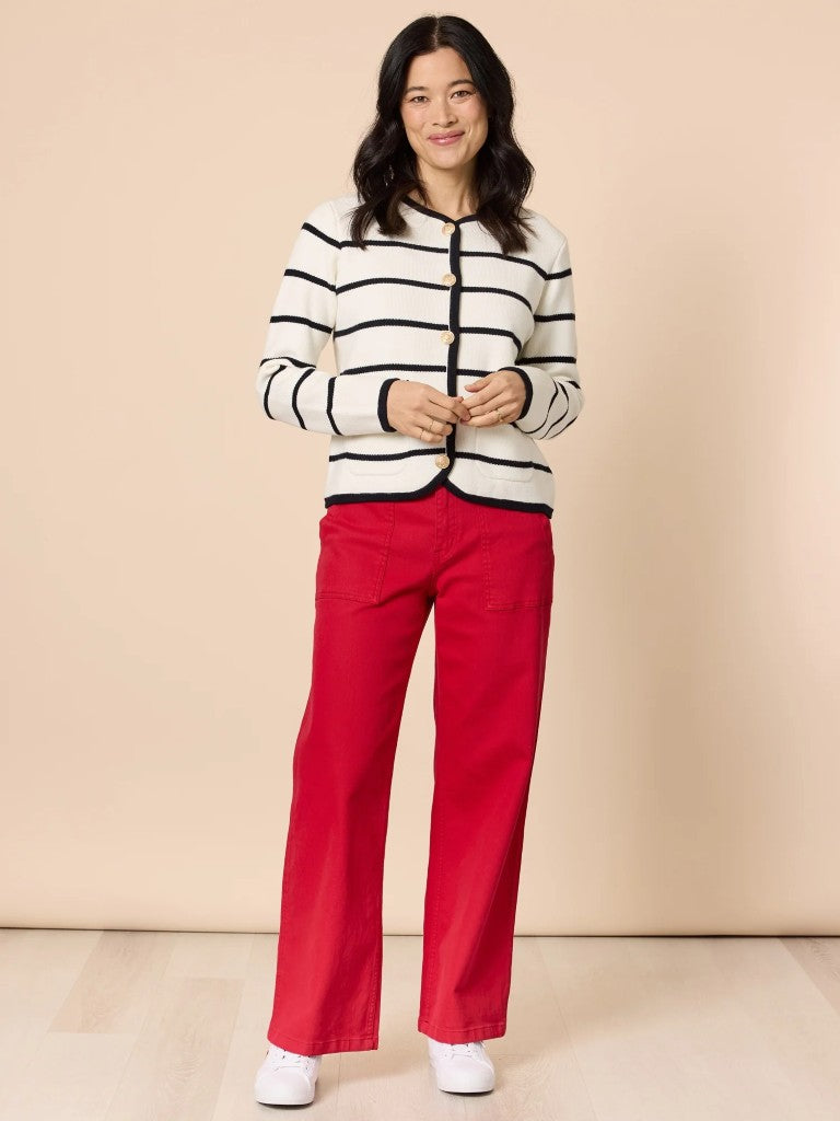 Hampton Stripe Cardi in Ivory / Navy