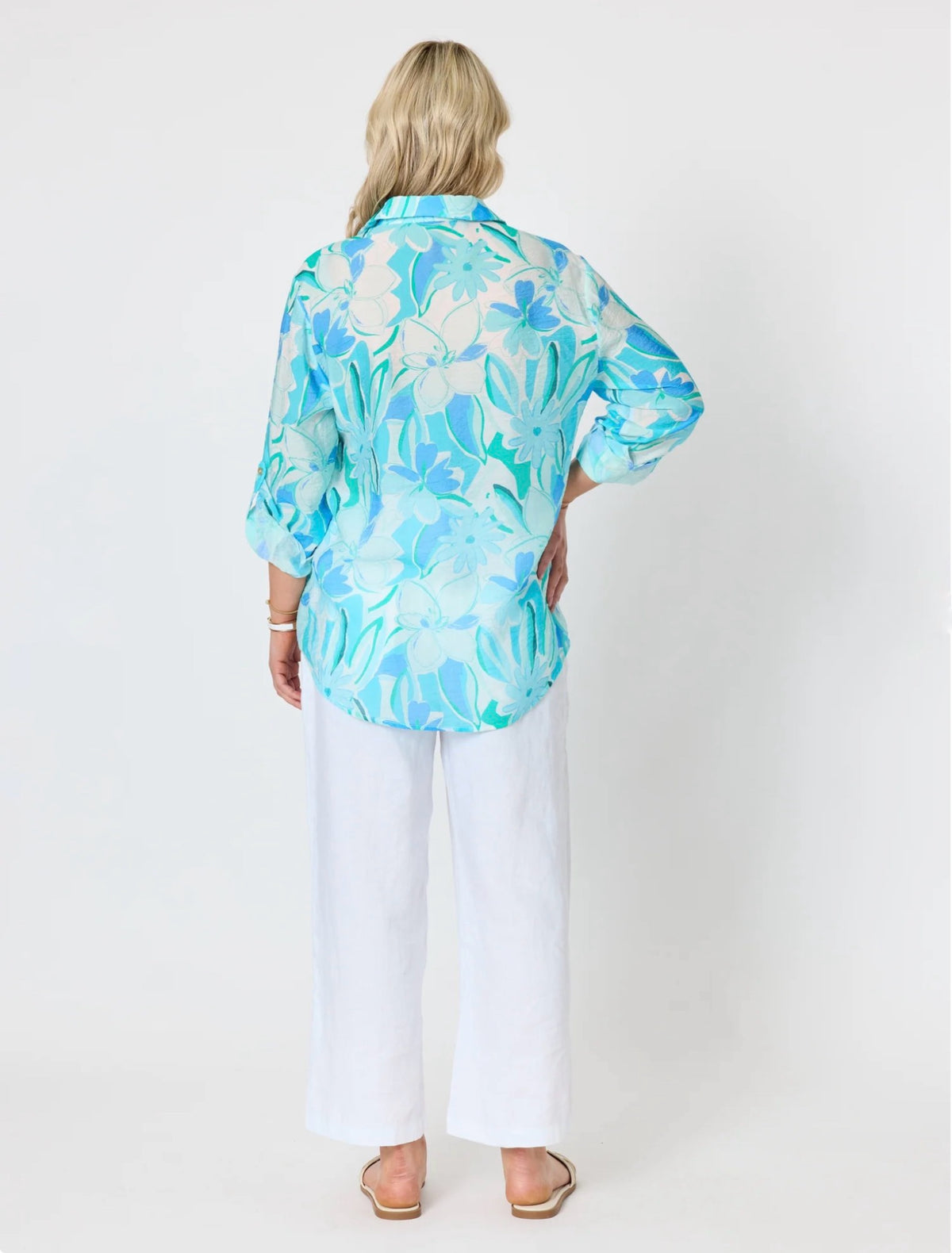 Island Bloom Print Shirt in Seafoam Green