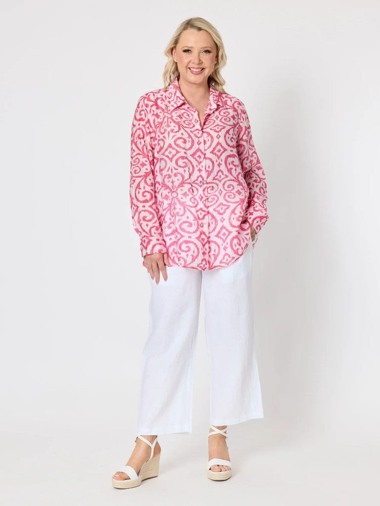 Provence Print Shirt in Raspberry / White