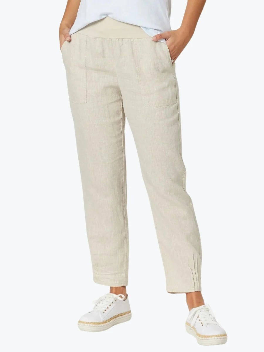 Sarah Jersey Waist Linen Pant in Natural