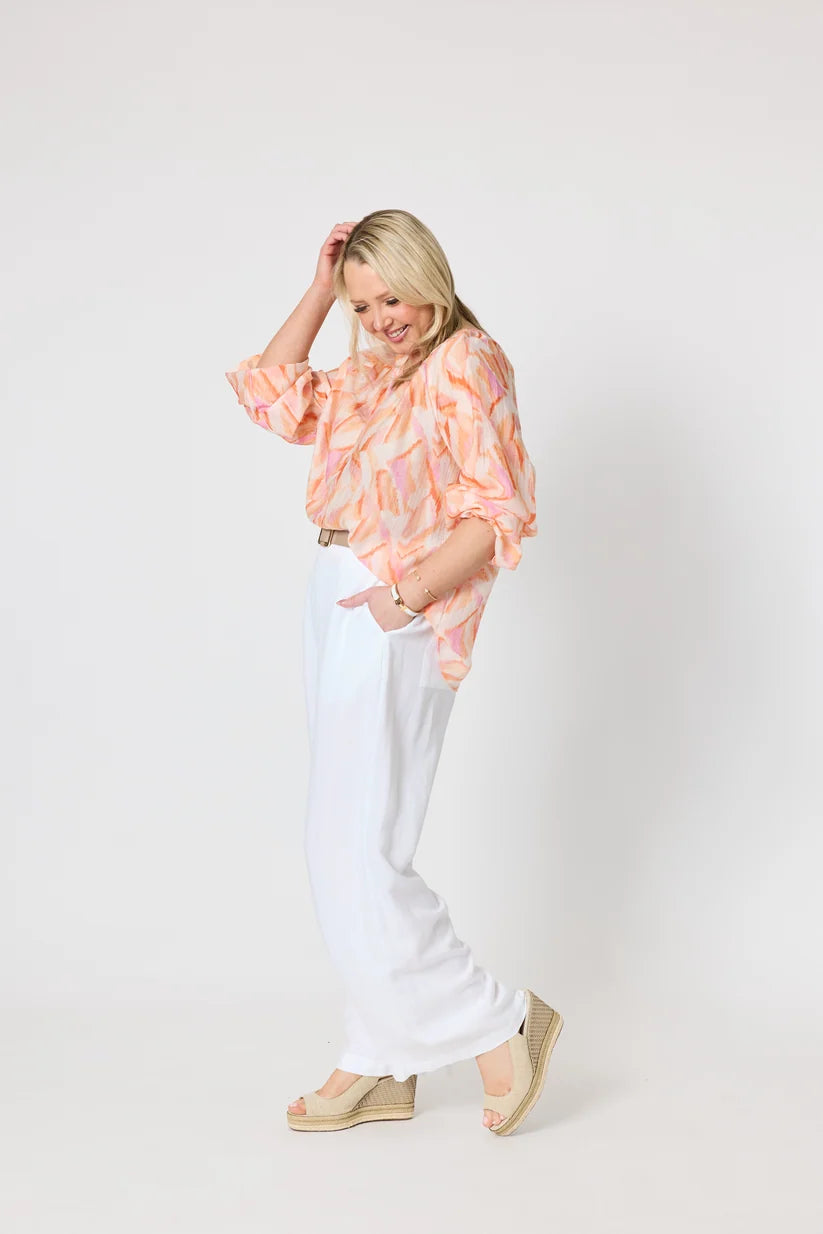 Tuscan Sunset Print Top in Mandarin Multi