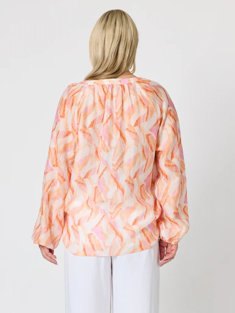 Tuscan Sunset Print Top in Mandarin Multi