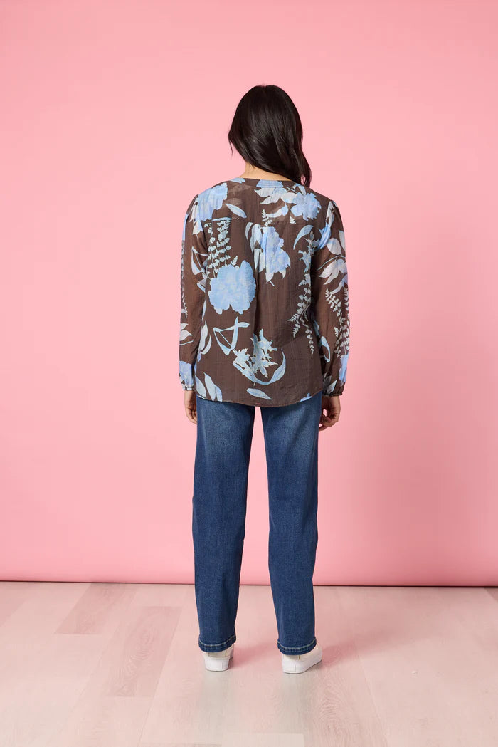 Vermont Print Top in Coffee / Blue