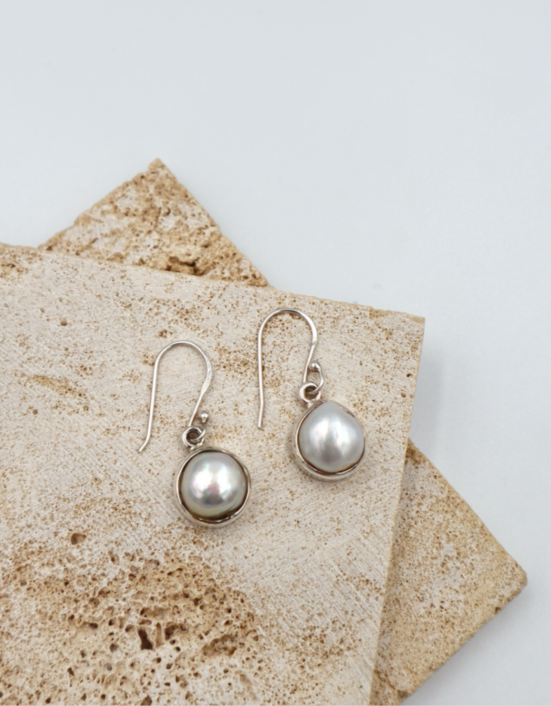 Sterling Silver Organic Drop Hoop Pearl Earrings