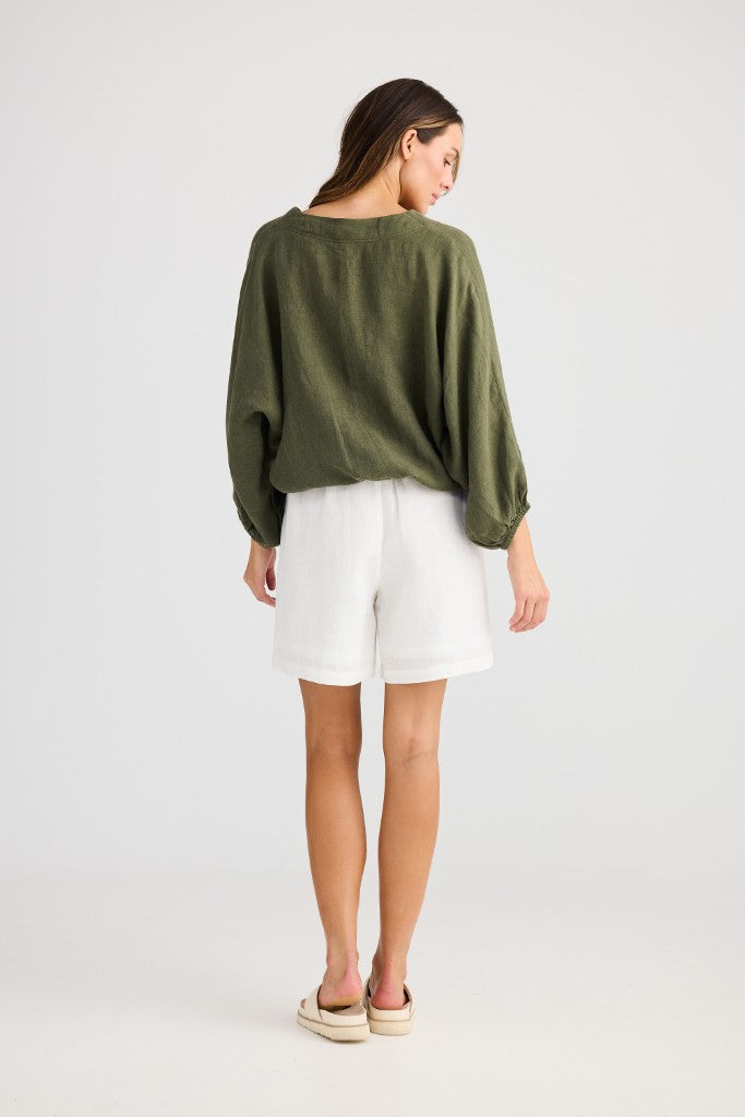 Happy Hour Linen Top in Olive