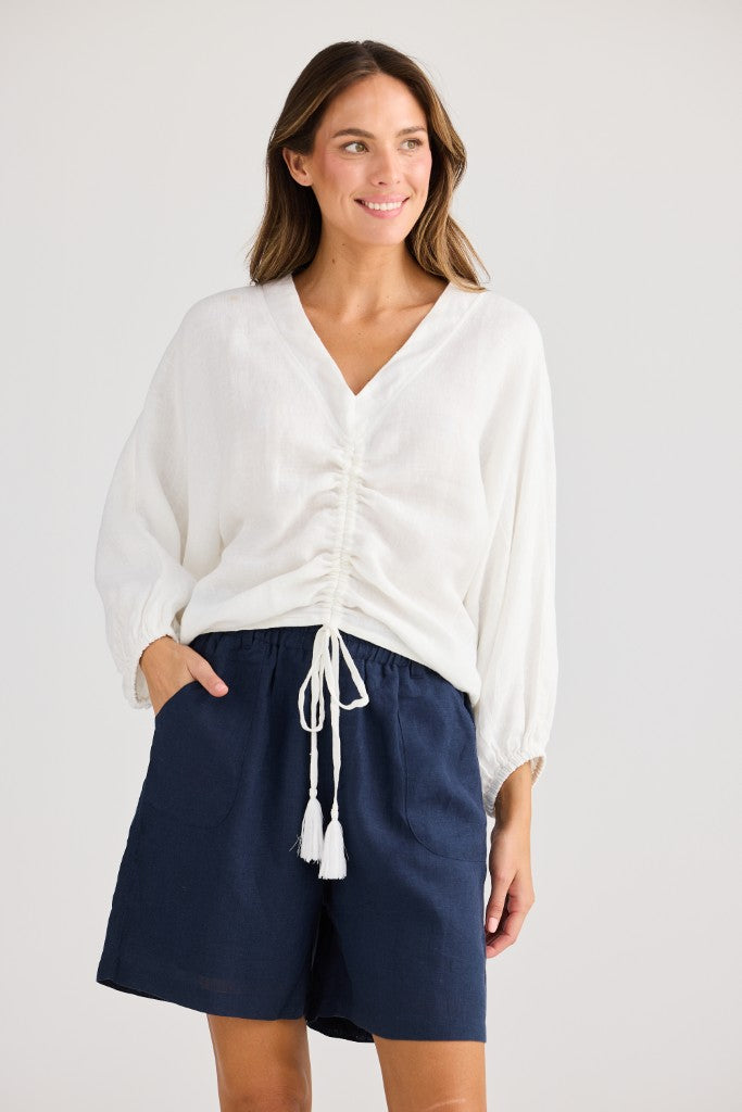 Happy Hour Linen Top in White