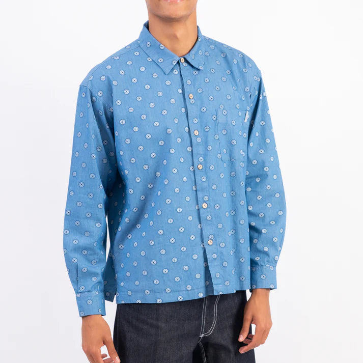 Cotton Woven Circles Shirt in Blue