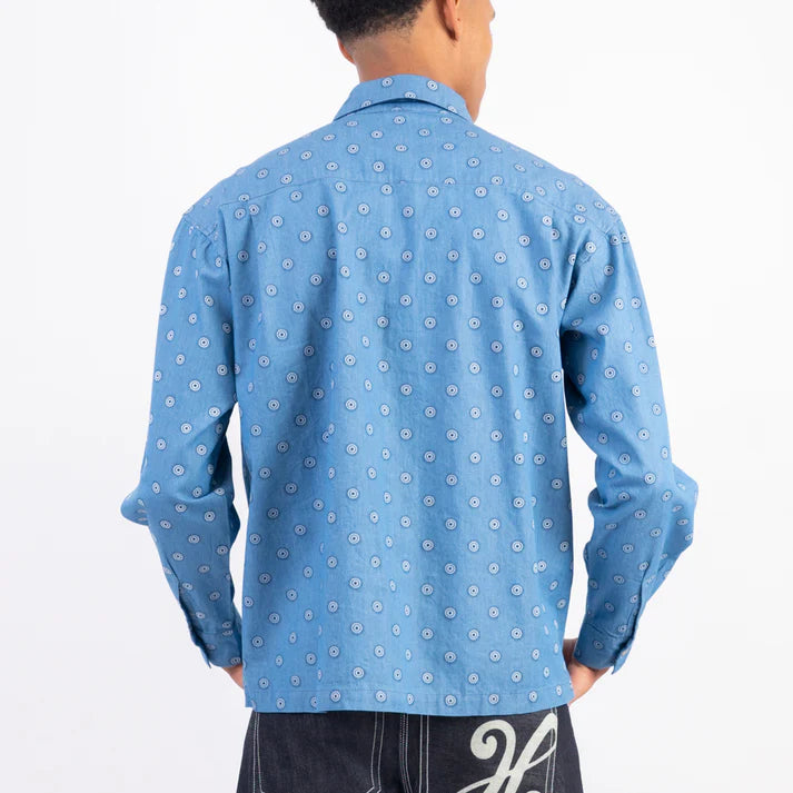 Cotton Woven Circles Shirt in Blue
