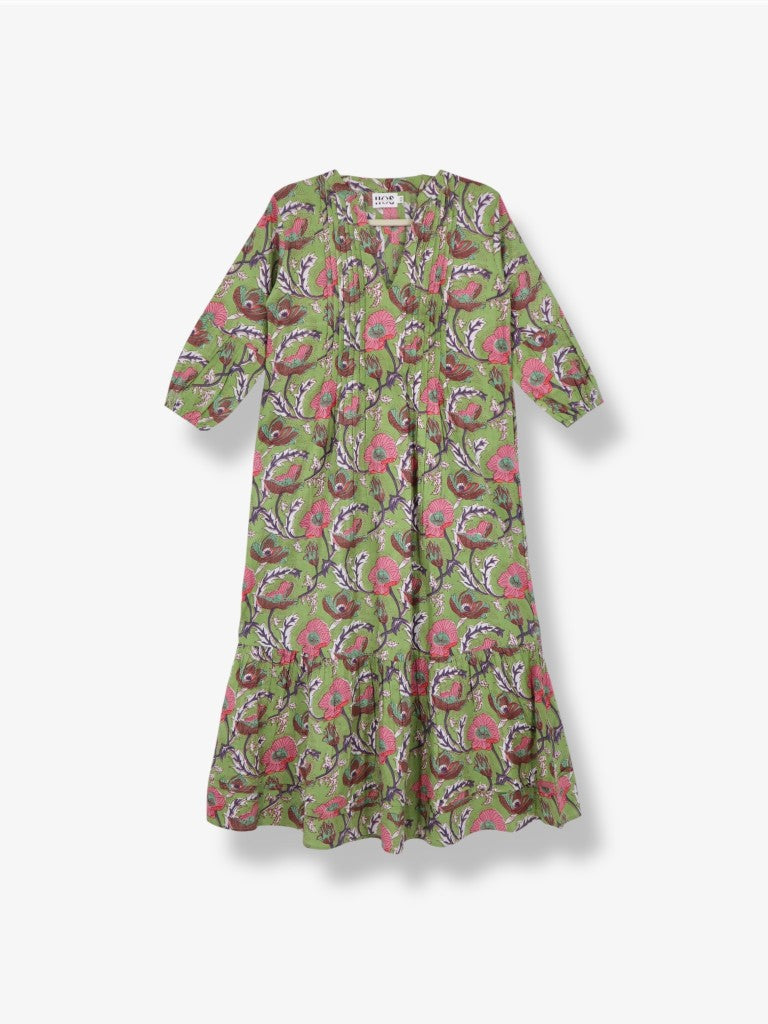 Pin Tuck Dress in Green