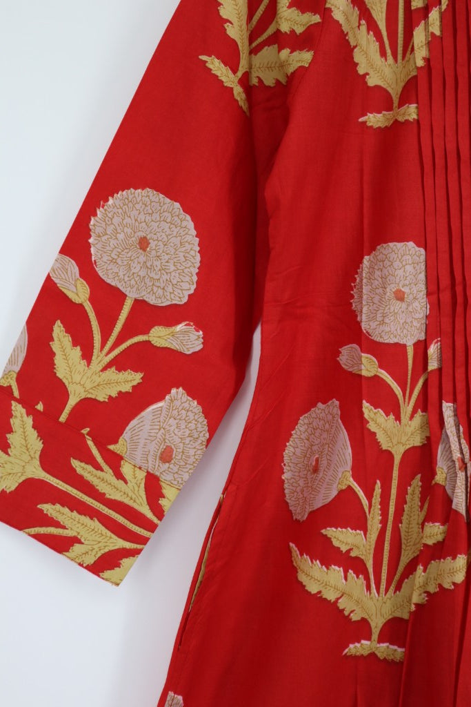 Pin Tuck Dress in Red Flower