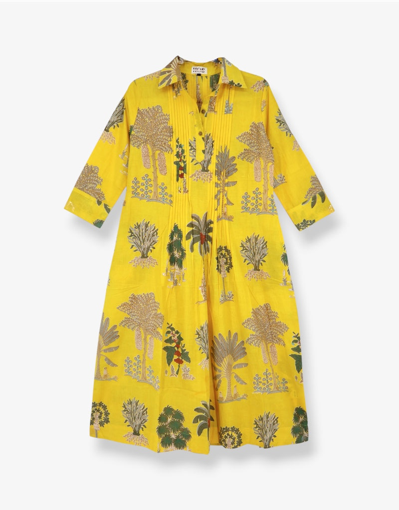 Pin Tuck Dress in Yellow