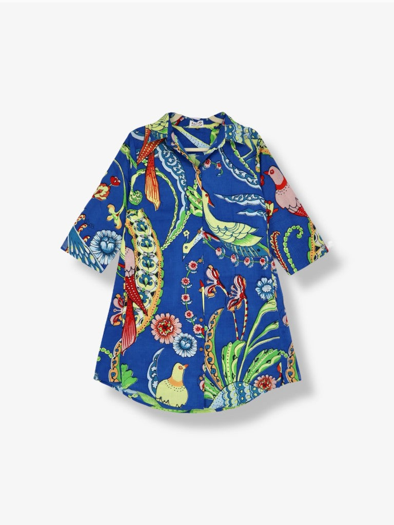 Short Button Down Dress in Blue