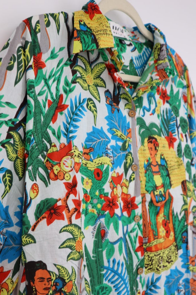 Short Button Down Dress in White Multi