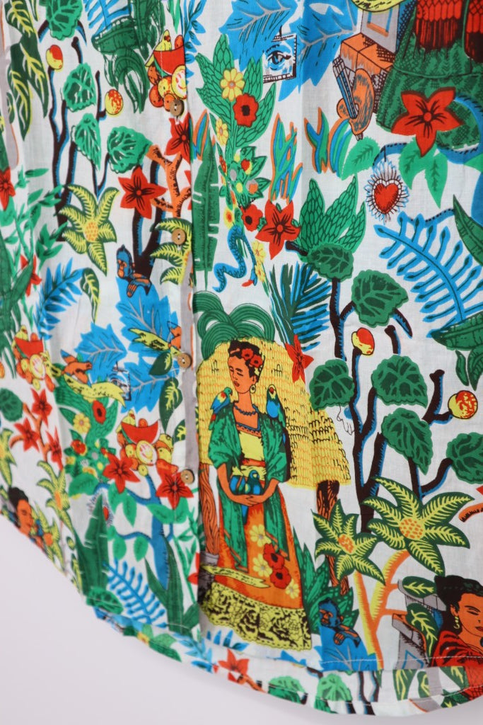 Short Button Down Dress in White Multi