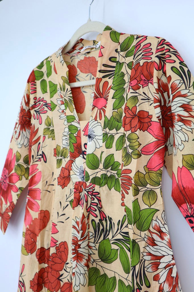 V-Neck Long Dress in Peach Floral