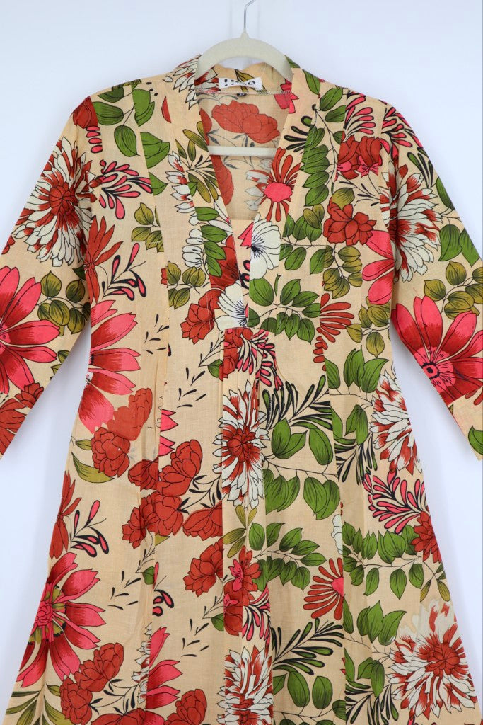 V-Neck Long Dress in Peach Floral