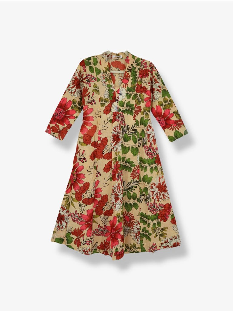 V-Neck Long Dress in Peach Floral