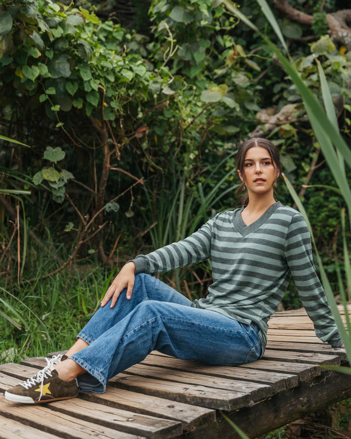 Notties V-Neck Top in Olive Stripe