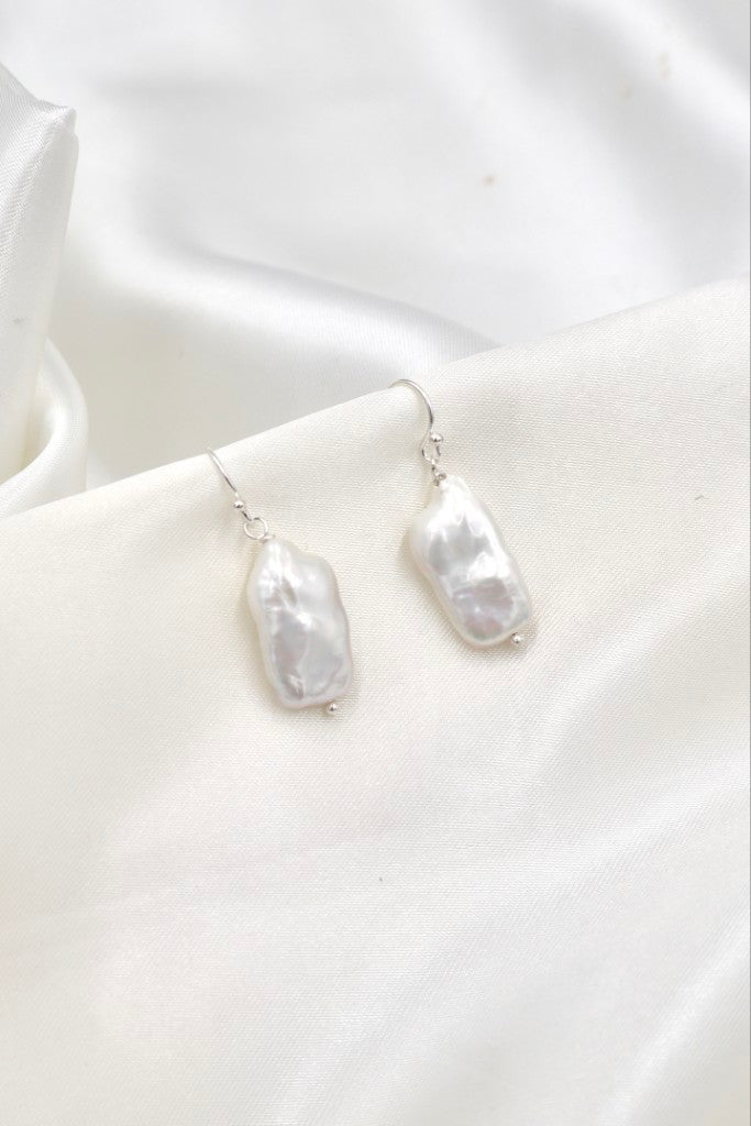 Sterling Silver Oblong Freshwater Pearl Drops