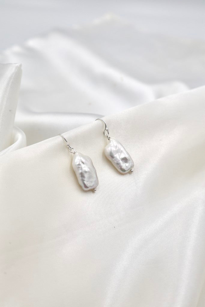 Sterling Silver Oblong Freshwater Pearl Drops