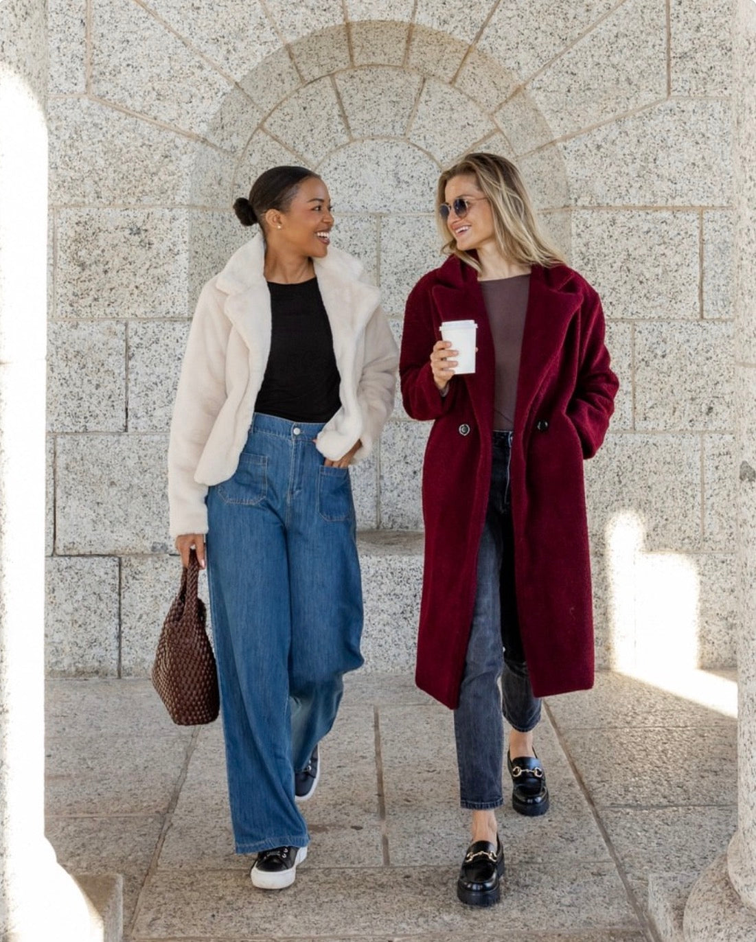 Nouvelle Teddy Fur Lined Coat in Bordeaux