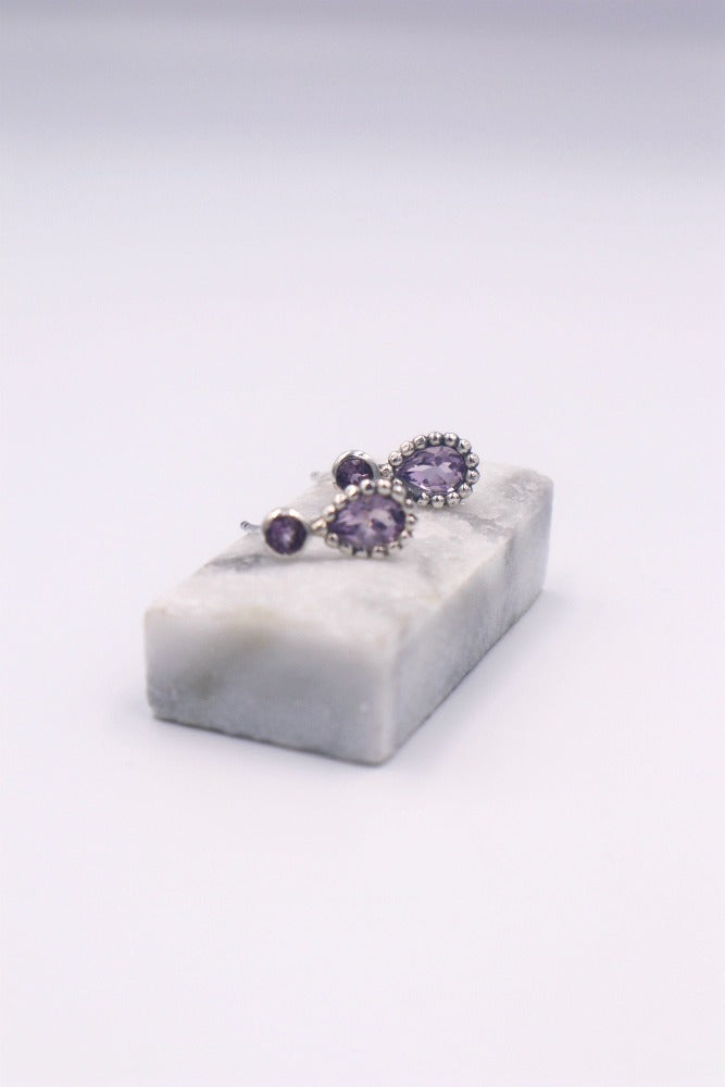 Sterling Silver 2 Drop Amethyst Studs